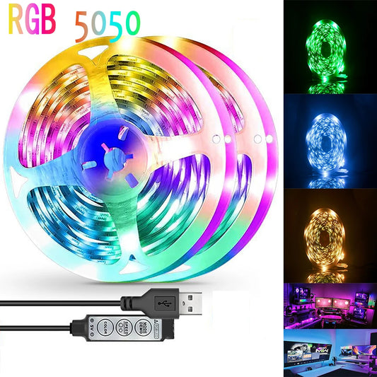 Tira de luces LED RGB 5050, 5V, Control de 3 Teclas, Cambio de Color