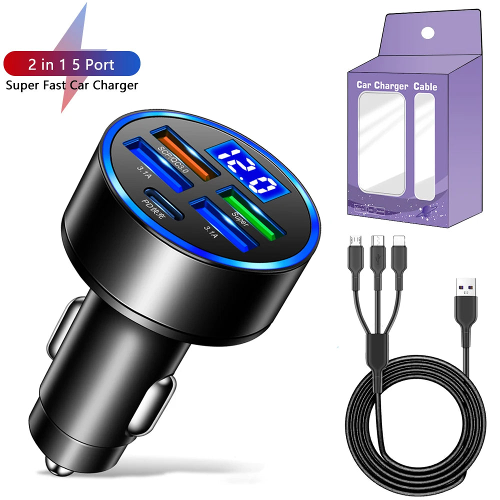 Cargador USB Tipo C de Carga Rápida para Coche, Adaptador de Teléfono para iPhone 13 Pro, Xiaomi, Huawei, Samsung, 250W, PD