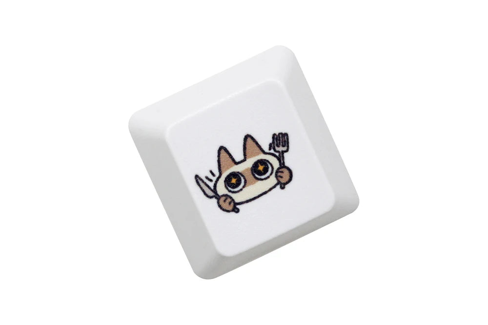 Teclas con Diseño de Gato Siamés para Teclados Mecánicos de Juegos - Teclas de Subcama para MX Stem, Color Blanco