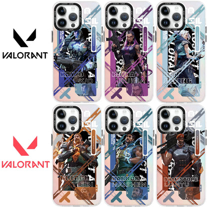 Valorants-funda de teléfono con personajes de juego para iPhone, carcasa de lujo con gradiente láser Aurora mate para iPhone 15, 14, 13, 12, 11 Pro Max, X, XR, XSMax, 8 Plus