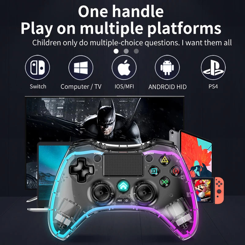 Mando de Juego Inalámbrico de Cristal Transparente para PS4, Switch, PS3, Android, PC, iOS con Botones Táctiles