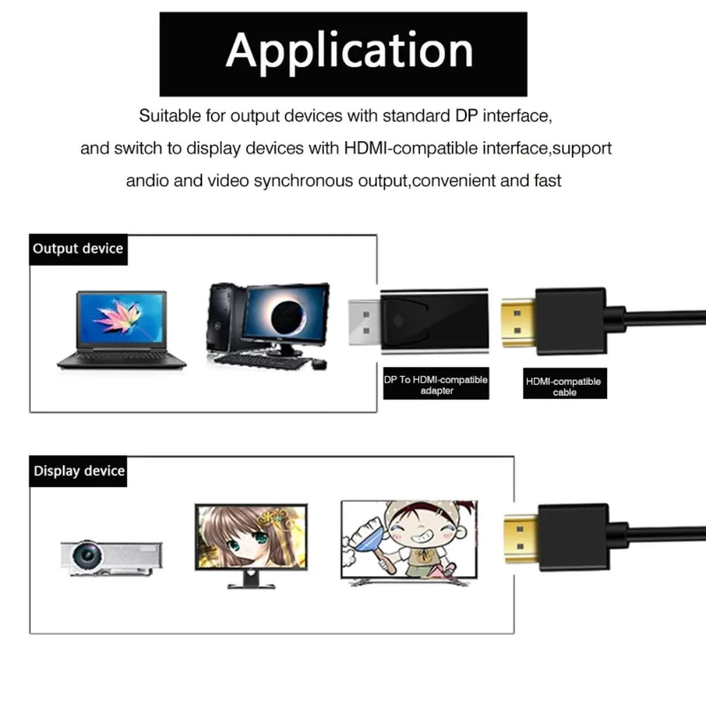 Convertidor DP a HDMI Macho a Hembra 4K - Adaptador Compatible con HDMI para PC, TV, Portátil y Proyector