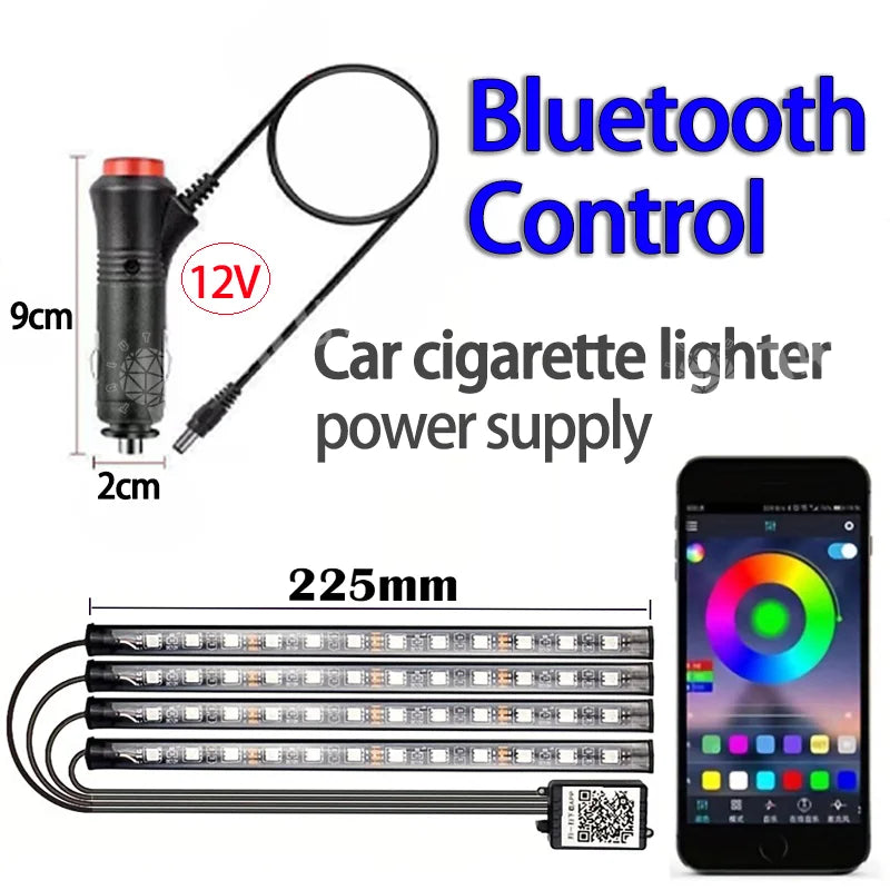 Tira de luces LED RGB para coche, Control por APP, Bluetooth, USB, 48 LEDs