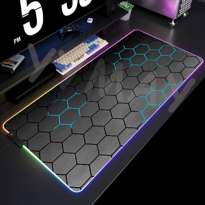 Alfombrilla de Ratón RGB Grande Geométrica XXL, Alfombrilla de Ratón LED para Juegos, Alfombrillas de Mesa Luminosas, Alfombrillas de Escritorio con Retroiluminación