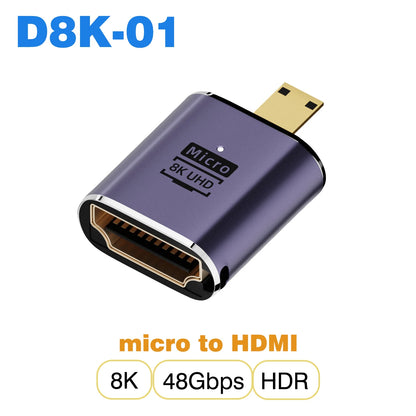 Ugrourd - Adaptador de Cable HDMI 2.1, Convertidor Mini/Micro HDMI a HDMI 2.1, 48Gbps, 8K 60Hz, 4K 120Hz para Proyector, HDTV, PS4, PS5, Ordenador Portátil y PC