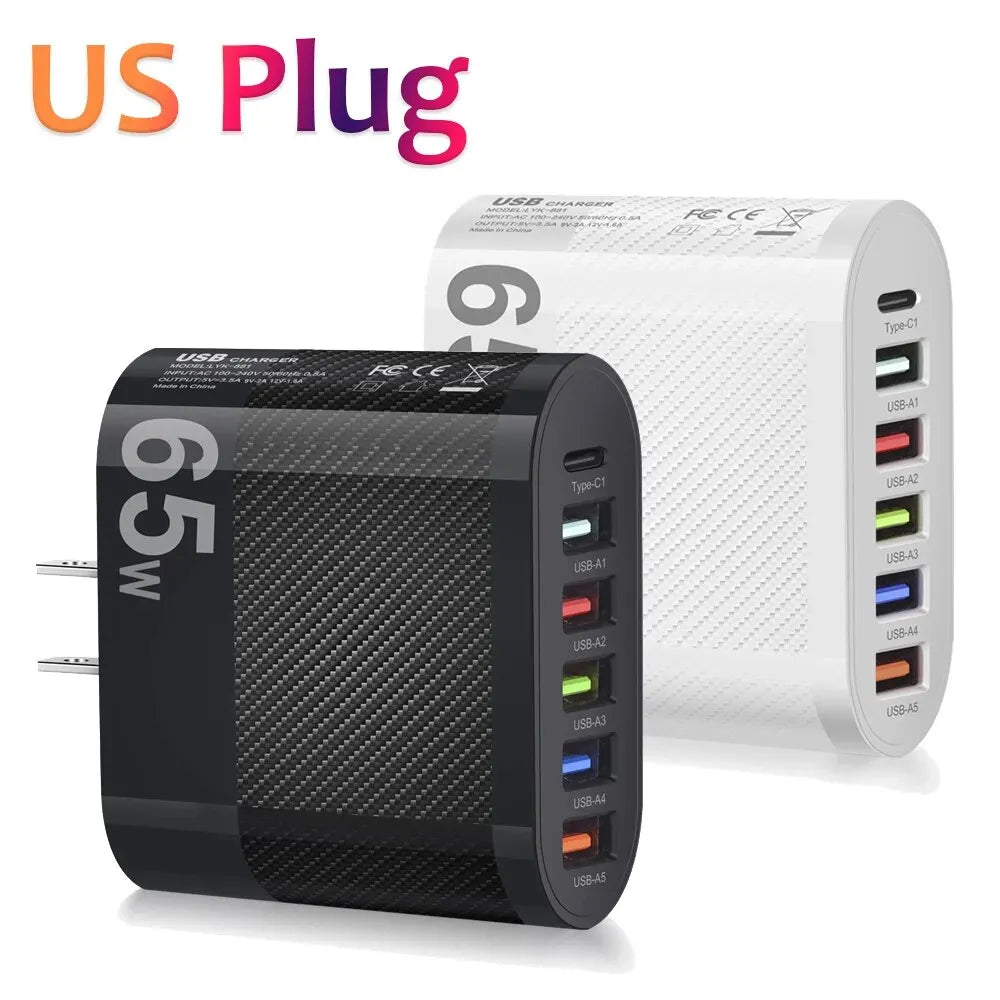 Cargador USB 3.1A de 5 Puertos, Adaptador de Carga PD para Xiaomi, iPhone 13, Samsung, Cargador de Pared QC 3.0