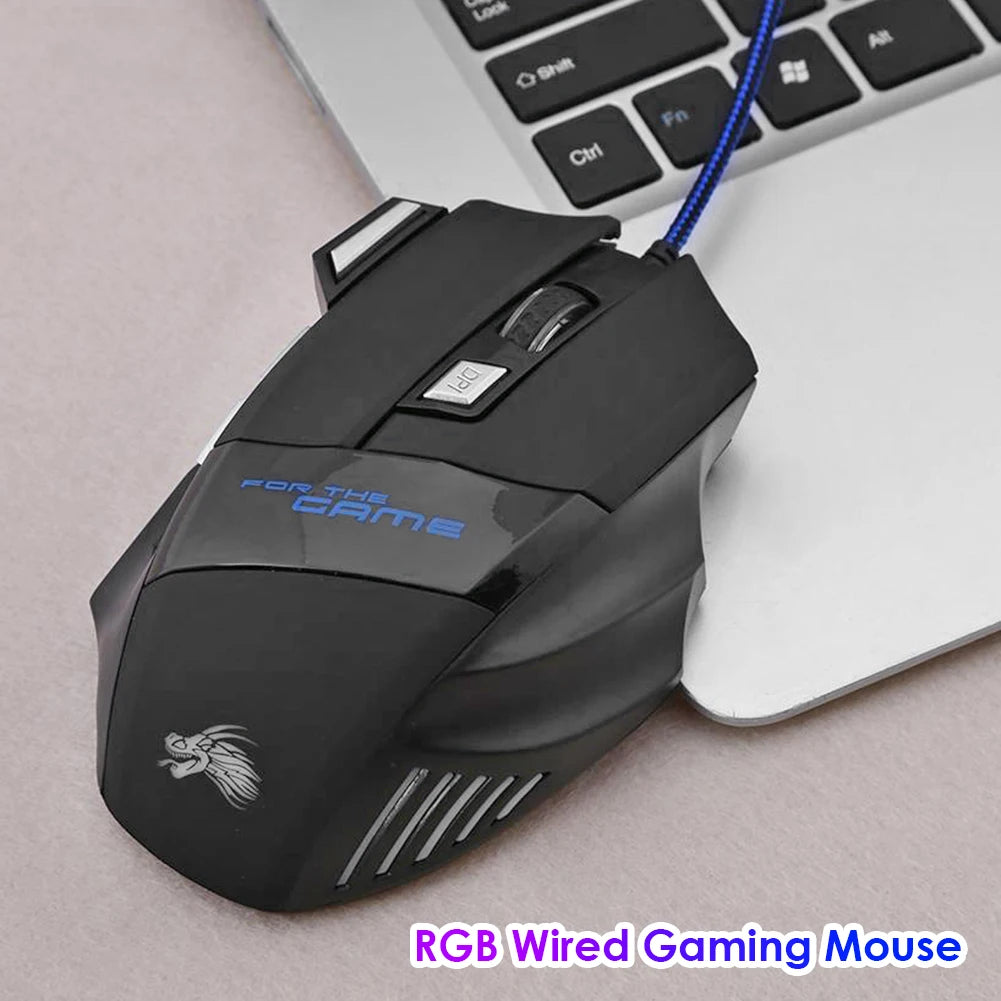 Ratón Gaming con Retroiluminación de 7 Colores, Ajustable hasta 5500 DPI, Diseño Negro y Ergonómico