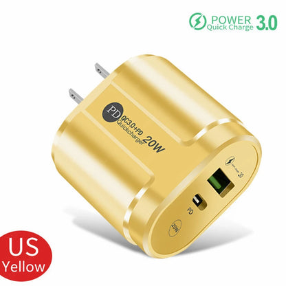 Cargador USB de 2 Puertos, Adaptador de Carga Rápida 3.0 PD 20W Tipo C