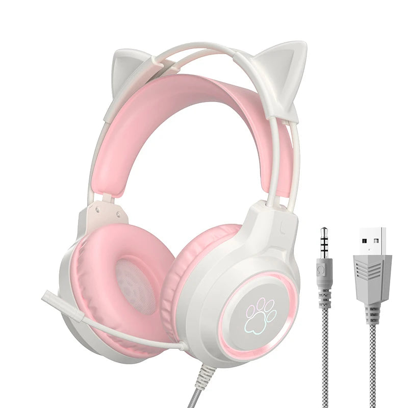 Auriculares para Juegos con Orejas de Gato: Sonido 3D, Micrófono con Reducción de Ruido y Diseño Cómodo