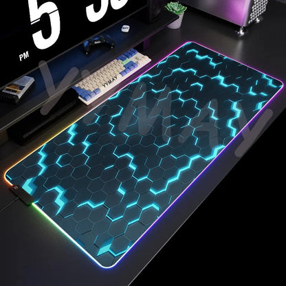 Alfombrilla de Ratón RGB Grande Geométrica XXL, Alfombrilla de Ratón LED para Juegos, Alfombrillas de Mesa Luminosas, Alfombrillas de Escritorio con Retroiluminación