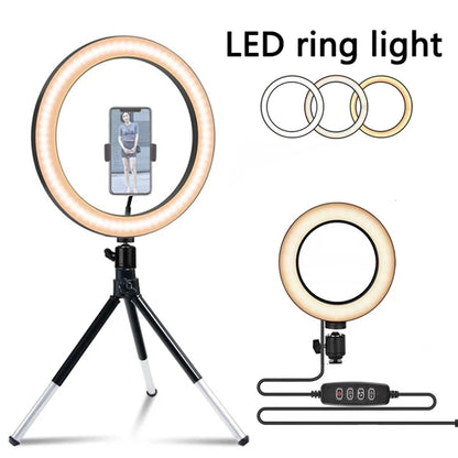 Aro de luz LED de 16/20/26 cm de diámetro con trípode de 16/20 cm de altura para videos tiktok, maquillaje y vlog