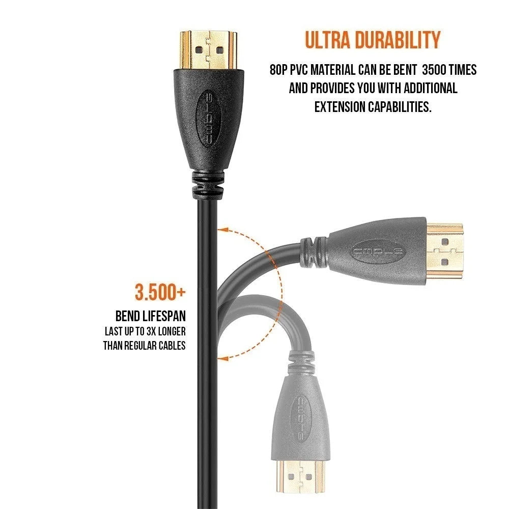 Cable HDMI de Alta Velocidad Compatible con HDMI 2.0, 1080P, Audio y Vídeo 3D, para TV, Portátil, PS3, Proyector, Ordenador, Xbox 360