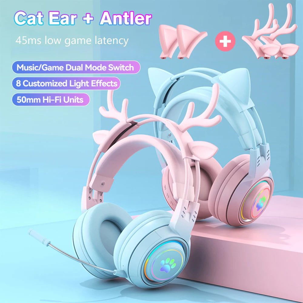 Auriculares Inalámbricos Cat Car para Gamer: Diseño Divertido, Bluetooth y Micrófono Integrado