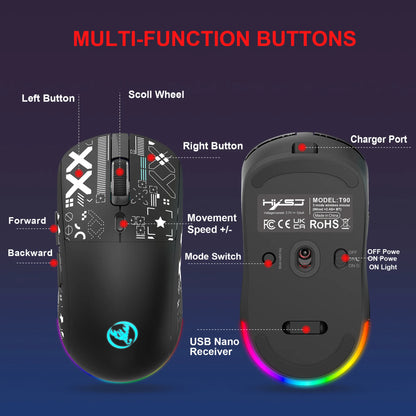 Ratón Gaming Inalámbrico 3 Modos con diseño (ambidiestro) - Bluetooth, USB y RGB Recargable