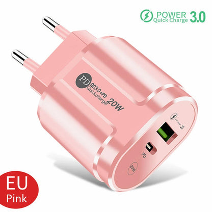 Cargador USB de 2 Puertos, Adaptador de Carga Rápida 3.0 PD 20W Tipo C