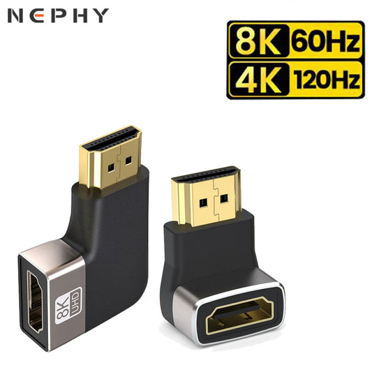 8K 60Hz 4K 120Hz HDMI 2.1 Cable conector Mini adaptador para PS4, Xiaomi TV, portátil, ángulo recto 90°/270° extensor de codo 48Gbps