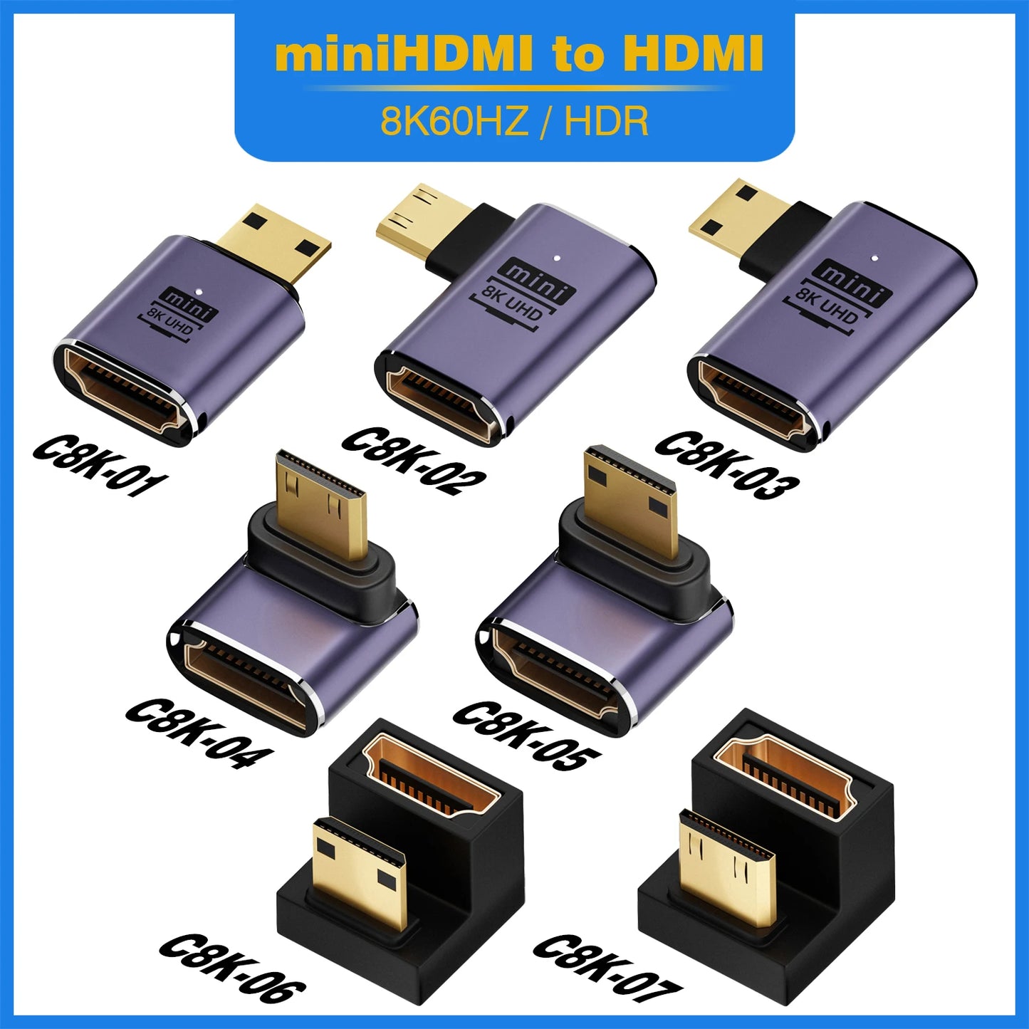 Ugrourd - Adaptador de Cable HDMI 2.1, Convertidor Mini/Micro HDMI a HDMI 2.1, 48Gbps, 8K 60Hz, 4K 120Hz para Proyector, HDTV, PS4, PS5, Ordenador Portátil y PC