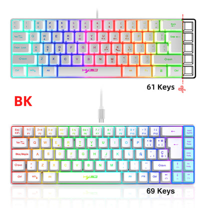 Teclado gaming RGB portátil con 68 teclas y conexión USB para PC y laptop (Español e Inglés)