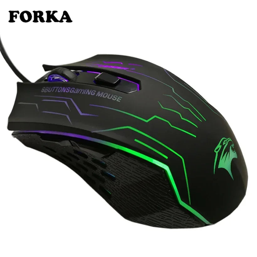 FORKA - Ratón ergonómico con clic silencioso, 6 botones, iluminación RGB ajustable, y resolución de 3200 DPI