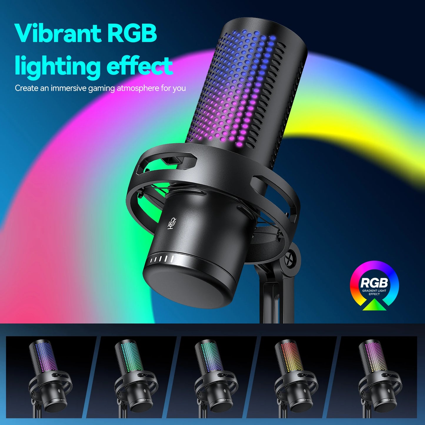 Micrófono profesional RGB USB para jugar, streaming y podcasts