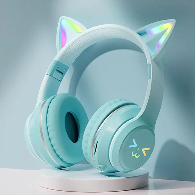 Auriculares Portátiles con Brillo RGB | Oreja de Gato Inalámbricos para PC Gamer con Reducción de Ruido y Bluetooth