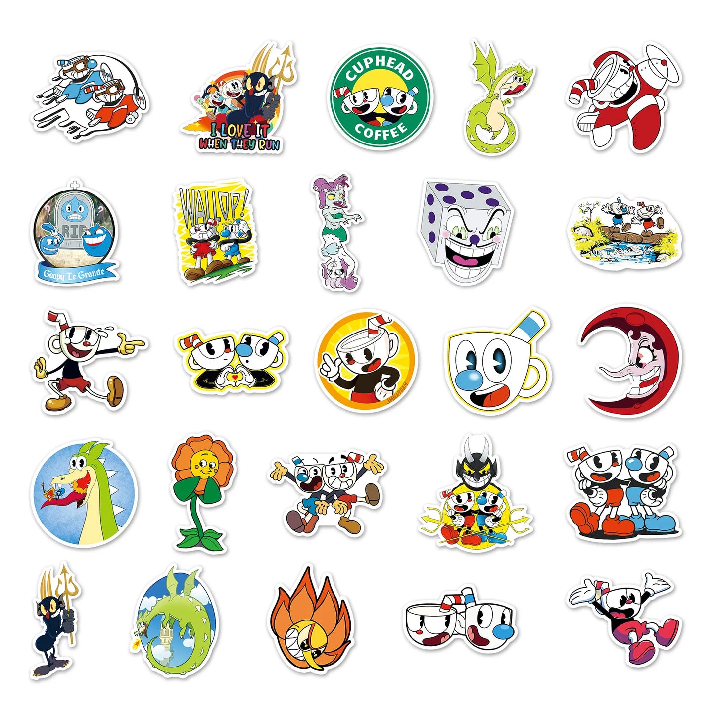 Pack de Pegatinas Retro de Graffiti de Cuphead (10/50 Piezas)