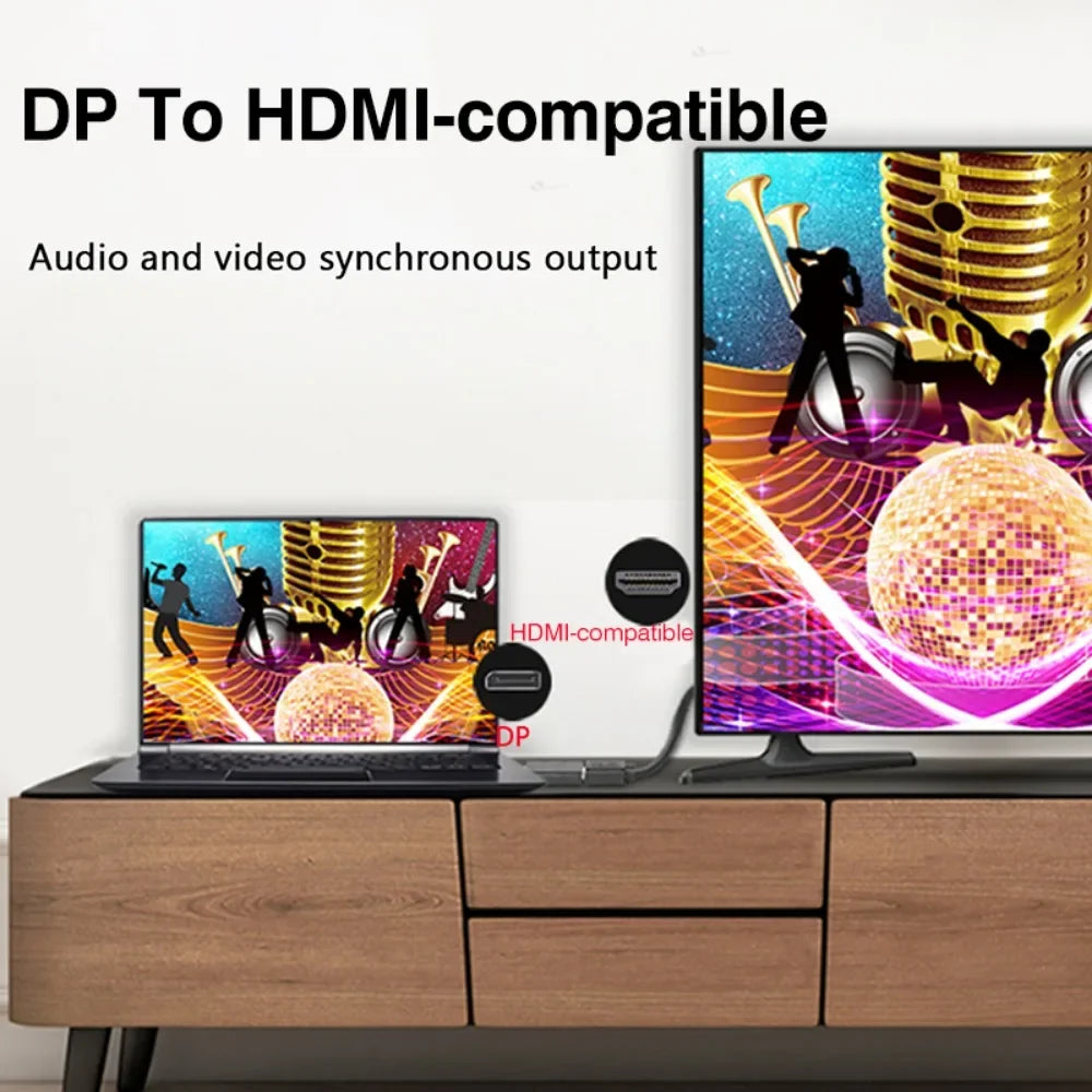 Convertidor DP a HDMI Macho a Hembra 4K - Adaptador Compatible con HDMI para PC, TV, Portátil y Proyector