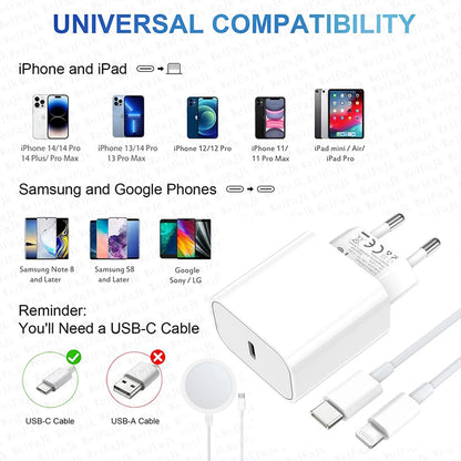 Apple Original MagSafe Cargador Inalámbrico para iPhone 15, 14, 13, 12, 11 Pro Max, SE, Mini, X, XS, XR, 8 Plus de Carga Rápida Tipo C Cable Relámpago