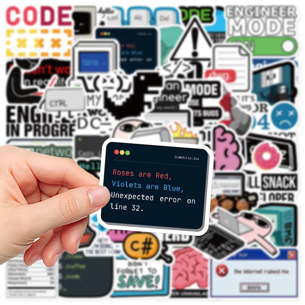 Pegatinas Divertidas de Programación - Java, JS, PHP, Docker, HTML (10/50 Uds.)