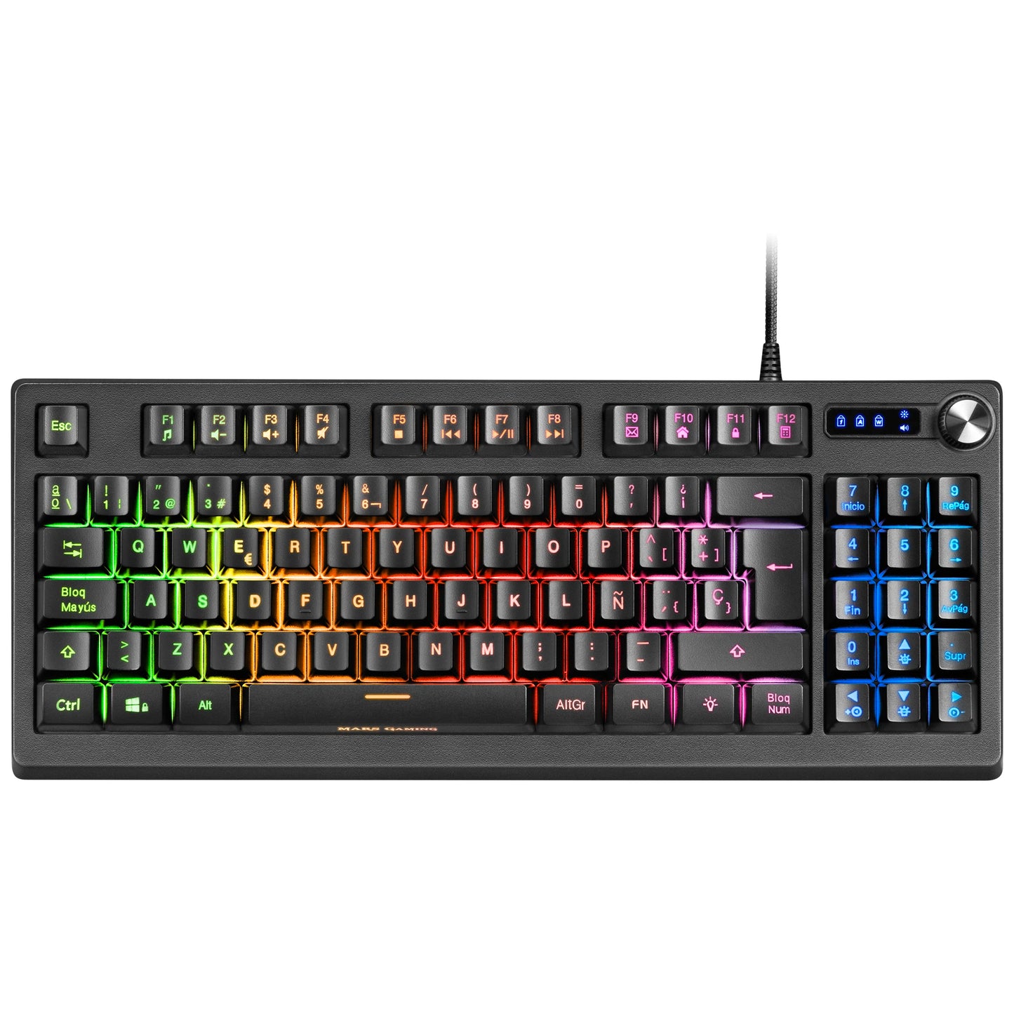 Teclado Mars gaming Mkrevo TKL RGB con pad numérico y conexión USB