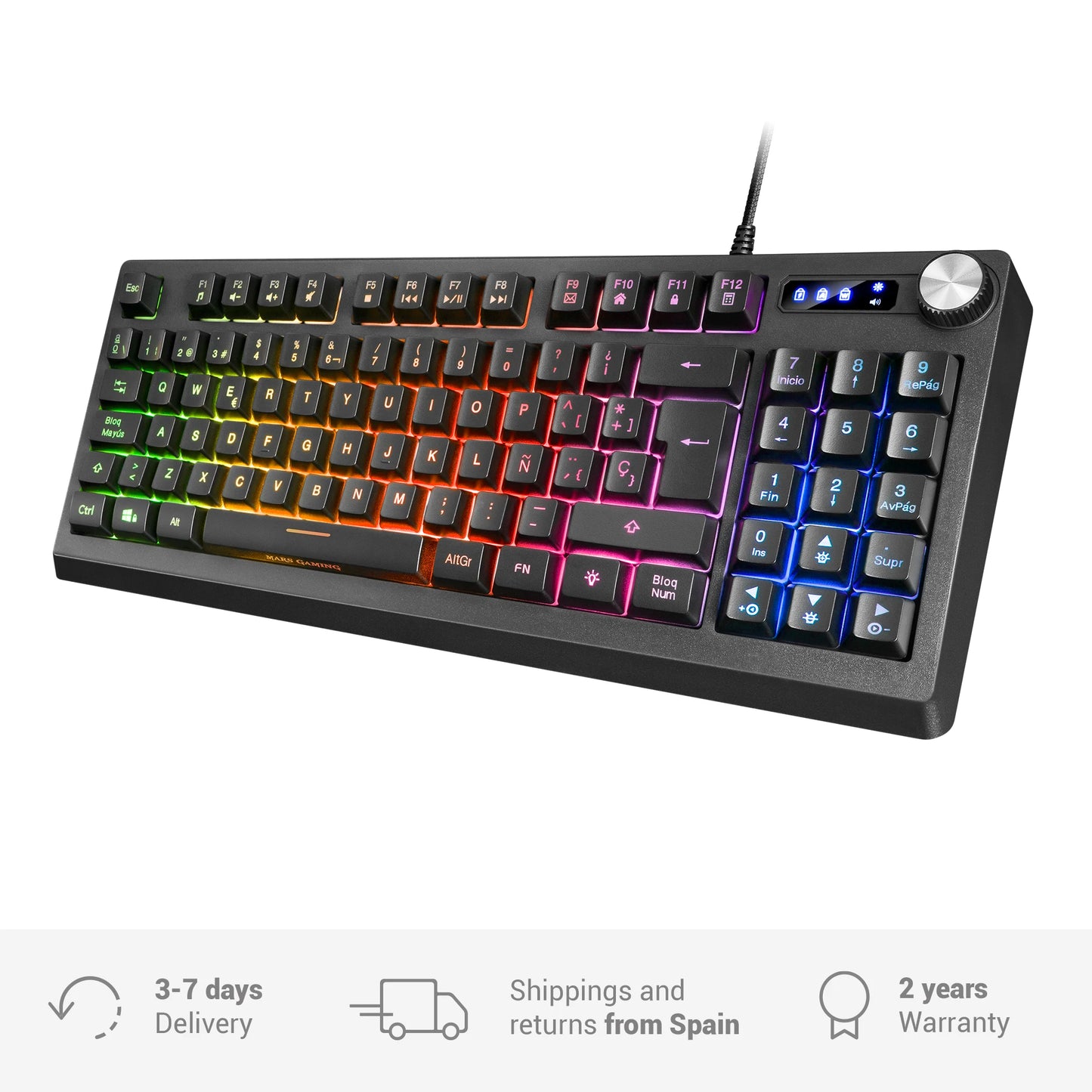 Teclado Mars gaming Mkrevo TKL RGB con pad numérico y conexión USB